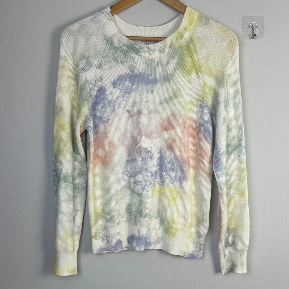 Rails Venus Cashmere Cotton Ribbed Sweater in Rainbow Tie Dye Long Sleeve Top XS - Picture 2 of 16